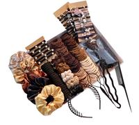 Ensemble d'accessoires pour cheveux pour femme, supports pour queue de cheval, chouchous pour cheveux, bandeaux, chouchous pour cheveux, ensemble d'outils de coiffure (marron)