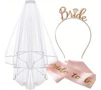 Ensemble d'accessoires pour enterrement de vie de jeune fille - Célébration | Décoration pour enterrement de vie de jeune fille, kit de fête prénuptiale, cadeau de mariage, voile blanc, bandeau, badge