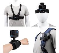 Ensemble d'accessoires pour GoPro Hero 11/10/9/8/7/6/5/4, Support de Sangle de tête à dégagement Rapide, Harnais de Poitrine + Support à Clip pour Sac à Dos + dragonne rotative à 360°