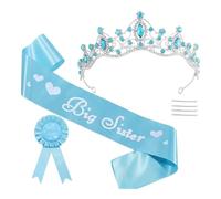 Ensemble d'accessoires pour grande sœur, pin's « Big Sister to Be » en métal rose avec strass, couronne d'annonce de fête, 7 pièces, cadeau mignon pour frère ou sœur (bleu)