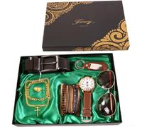 Ensemble d'accessoires pour homme - 11 pièces - Montre, lunettes de soleil, ceinture, bijoux - Avec montre, chaîne, bracelet, bague - Mode - Coffret cadeau pour homme - 11 pièces