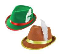 Ensemble d'accessoires pour l'Oktoberfest pour adultes - Chapeau tyrolien vert avec bande rouge et plume, chapeau bavarois marron avec bande jaune et plumes - Ensemble d'accessoires de déguisement