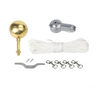 Ensemble d'accessoires pour mât de drapeau avec boule dorée de 7,6 cm comprenant un mât en aluminium, une poulie en nylon, une corde de chute et des crochets à clip
