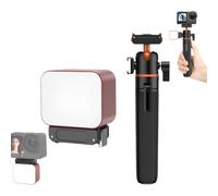 Ensemble d'accessoires pour selfie compatible avec DJI Action 5 Pro / 5/4 / 3, perche à selfie + mini kit d'éclairage LED, extensible, rotation à 360°, 3 modes de couleur, IRC élevé (or rose)