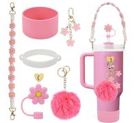 Ensemble d'accessoires pour tasse Stanley comprenant 1 sangle de poignée de bouteille d'eau, 1 botte en siliocne Stanley, 1 housse de paille en siliocne, 2 breloques Stanley pour gobelets Stanley de