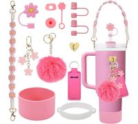 Ensemble d'accessoires pour Tasse Stanley Comprenant 1 Sangle de poignée de Bouteille d'eau, 1 Botte en siliocne Stanley, 1 Housse de Paille en siliocne, 2 Breloques Stanley pour gobelets Stanley de