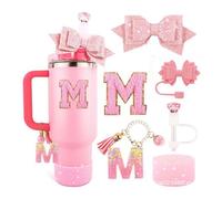 Ensemble d'accessoires roses pour gobelets Stanley de 30 et 40 oz avec anse, comprenant des breloques lettres, des couvre-paille à