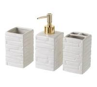 Ensemble d'accessoires salle de bain 3 pièces en céramique coloris blanc/doré -JUANIO- Blanc G