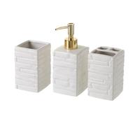 Ensemble d'accessoires salle de bain 3 pièces, set salle de bain avec distributeur de savon en céramique coloris blanc-doré-JUANIO