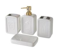 Ensemble d'accessoires salle de bain - JUANIO - 4 pièces - Céramique - Blanc/doré - Finition brillante