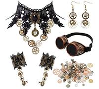 Ensemble d'accessoires steampunk de 86 pièces comprenant un collier, des gants, des boucles d'oreilles, un engrenage pour cosplay, as the picture shows