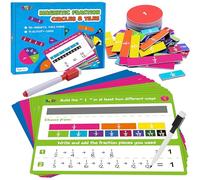 Ensemble d'activités avec tuiles et cercles magnétiques de fractions, 14 cartes d'activités recto verso +78 cercles de fractions + 78 bandes de fractions, pour l'apprentissage des mathématiques