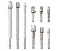 Ensemble d'adaptateurs de conversion à billes en acier avec tige hexagonale vers manchon carré 6,35 mm, 8,5 mm, 1/2 pouce, kit d'extension de foret en métal pour outils électriques et clés à douille