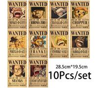 Ensemble d'affiches vintage Anime One Piece, Luffy Wanted, décoration murale de chambre, dessins animés Zoro Wanted, autocollants de peinture, jouets et cadeaux, 10 pièces C