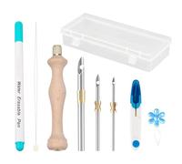 Ensemble d'aiguilles à perler à gros chas avec manche en bois pour broderie, stylo, enfile-aiguille, ciseaux pour la fabrication de bijoux