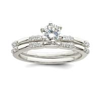 Ensemble d'alliances en argent sterling 925 et oxyde de zirconium poli 1,75 mm de large pour femme, US 7 | EU 55.25 | DE 17.25 | JP 14 | UK O, Zircone cubique Métal Zircone cubique Pierre précieuse