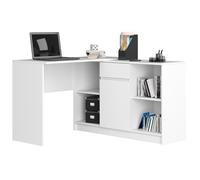 Ensemble d'angle AKORD bureau B17 avec commode Blanc 120 cm 1 porte 1 tiroir façade Blanche 6 étagères 120x126x79 cm