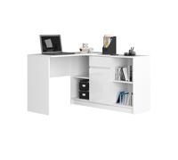 Ensemble d'angle AKORD bureau B17 avec commode Blanc 120 cm 1 porte 1 tiroir façade Blanche Brillante 6 étagères 120x126x79 cm