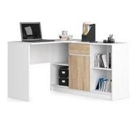 Ensemble d'angle akord, bureau b17 avec commode blanc 120 cm 1 porte 1 tiroir façade chêne sonoma 6 étagères 120x126x79 cm Bois G