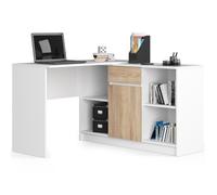 Ensemble d'angle AKORD bureau B17 avec commode Blanc 120 cm 1 porte 1 tiroir façade Chêne Sonoma 6 étagères 120x126x79 cm