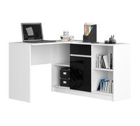 Ensemble d'angle AKORD bureau B17 avec commode Blanc 120 cm 1 porte 1 tiroir façade Noir Brillant 6 étagères 120x126x79 cm