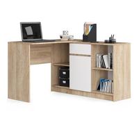 Ensemble d'angle AKORD bureau B17 avec commode Chêne Sonoma 120 cm 1 porte 1 tiroir façade Blanche 6 étagères 120x126x79 cm