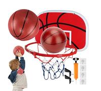 Ensemble d'anneaux de basket-ball d'intérieur - Métal+ABS+caoutchouc arrière 47x33cm, cerceau de 32cm | Activité familiale pour avec 2 ballons de basket, installation de pompe au-dessus