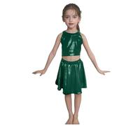 Ensemble Danse Moderne Jazz pour Enfant Fille Tenue Patinage Artistique avec Crop Top a Paillettes et Jupe de Danse pour Salsa Latine Performance