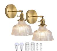 Ensemble d'appliques murales vintage rechargeables avec télécommande - Lampes de chevet à intensité variable, rotatives en laiton et verre de cristal - Rechargeable par USB sans fil, vert clair