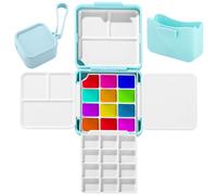 Ensemble d'aquarelle de poche de voyage, 24 grilles vides avec 3 plateaux de mélange pliables, seau à eau à clipser et sac de transport en silicone, kit de peinture d'extérieur pour esquisse, pratique