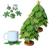 Ensemble d'arbre Naturel, Coaster magnétique de Beaux Arbres de Noël, sous-Verres de Boissons détachables avec bâton d'agitation étoile, Protecteur de Table, baguets Pliables (2PCS-A)