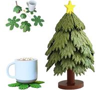 Ensemble d'arbre Naturel, Coaster magnétique de Beaux Arbres de Noël, sous-Verres de Boissons détachables avec bâton d'agitation étoile, Protecteur de Table, baguets Pliables (1PCS-B)