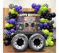 Ensemble d'arche de ballons de course sur le thème des camions monstres avec ballons à pneus et ballons à carreaux, décoration de fête à faire soi-même pour anniversaire d'enfants, célébration en
