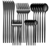 Ensemble d'argenterie de 30pcs Kitchen Ensemble d'argenterie noire avec un ensemble de cuillère à fourche à couteau steak