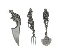 Ensemble D'argenterie en Forme de Squelette, Ensembles de Couverts Squelettiques D'Halloween en Alliage de Zinc, Fourchette, Cuillère et Couteau Robustes, Vaisselle de Crâne