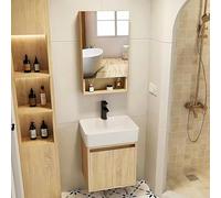 Ensemble d'armoire rectangulaire en céramique blanche avec robinet, miroir de vidange extensible (dimensions : 60 x 42 cm)