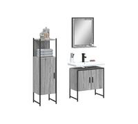 vidaXL Ensemble d'Armoires de Salle de Bain 3 pcs, Armoires de Lavabo avec Miroir, Placards de Rangement Toilette Intérieur, 3214347 Gris G