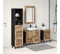 Ensemble d'armoires de salle de bain 4 pcs 38x33x160 cm Bois de manguier | Bois de manguier,panneaux MDF,boutons en laiton,montage mural,armoire de lavabo,miroir avec espace de rangement