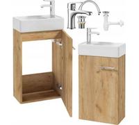 Ensemble d'armoires de salle de bain à montage mural avec lavabo en céramique de 40cm, artisanat de chêne, gain de place