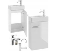 Ensemble d'armoires de salle de bains 68x40cm montage mural blanc brillant, lavabo en céramique & robinetterie inclus