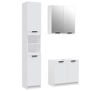 Ensemble d'armoires Salle de Bain 3 pièces Blanc Bois d'ingénierie avec Miroir, Armoire de Sol Grande capacité, Meuble de Rangement pour Salle de Bain Moderne