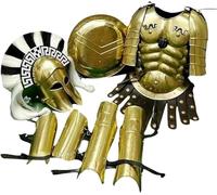 Ensemble d'armure médiévale de guerrier romain, cuirasse musculaire dorée avec casque corinthien, bouclier spartiate, protège-jambes, costume de combat en acier pour adultes