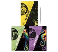 Ensemble d'art de tableau à gratter à paillettes - 4 feuilles de papier à gratter faites à la main, illustrations de paysage et d'animaux A4, papier artisanal épais et durable | Jouets artistiques cré