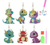 Ensemble d'art diamant Double face en acrylique, 6 pièces, bricolage, petit dinosaure, petit pendentif, peinture mosaïque à la main, porte-clés, décoration YSK173