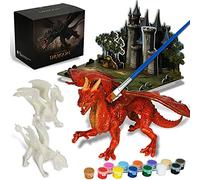 Ensemble d'artisanat pour enfants - Kit de peinture Dragon Toys avec 3 figurines de dragons et château de puzzle 3D, meilleur cadeau de peinture entre tween pour créer son propre dragon puissant