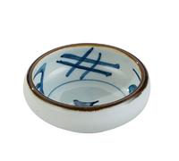 Ensemble d'assiettes à collation en céramique, plats à condiments rétro avec plateau en bois massif, sauce soja cuite à haute température, assiettes à apéritif(White blue)