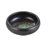 Ensemble d'assiettes à collation en céramique, plats à condiments rétro avec plateau en bois massif, sauce soja cuite à haute température, assiettes à apéritif(Black green)