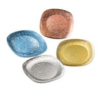 Ensemble d'assiettes carrées en Titane Pur de Style Japonais, Vaisselle légère à Texture de Fleur de Glace pour Plateau de Pique-Nique de Camping en Plein air, 4 pièces