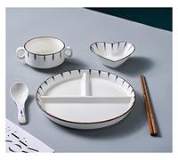 Ensemble d'assiettes en céramique avec contrôle des portions pour adultes avec bol, tasse et couverts, passe au lave-vaisselle et sans BPA pour une alimentation saine