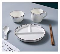 Ensemble d'assiettes en céramique avec contrôle des portions pour adultes avec bol, tasse et couverts, passe au lave-vaisselle et sans BPA pour une alimentation saine